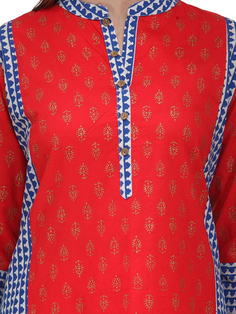 red multi printed cotton kurta - 9608571 - Zoom Image - 4