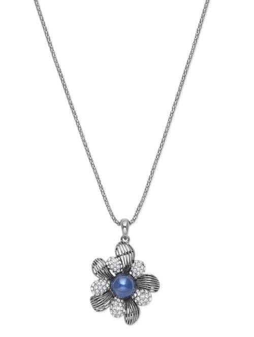 embellished silver flower pendant necklace - 9612063 - Standard Image - 1