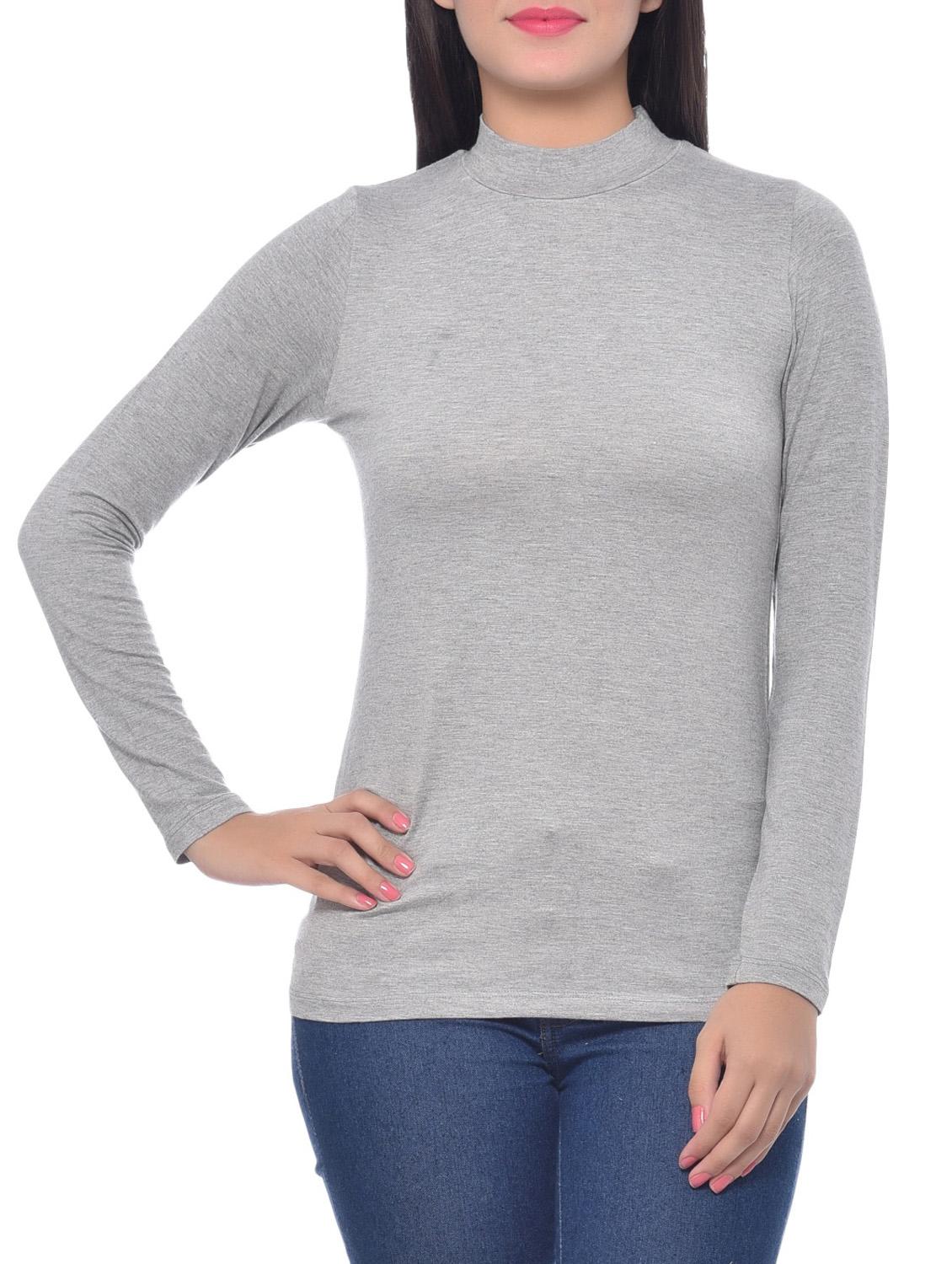 grey viscose spandex long neck top - 9612248 - Zoom Image - 1