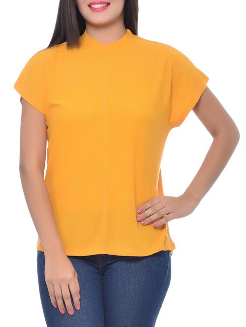 yellow viscose crepe long neck kimono top - 9612253 - Standard Image - 1
