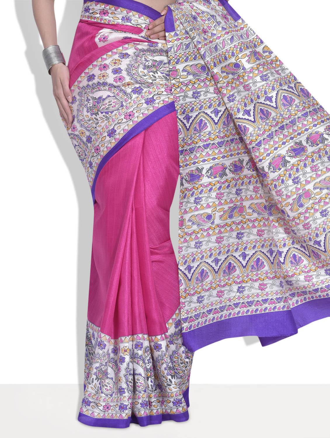 pink and purple silk madhubani saree with blouse - 9613958 - Zoom Image - 2