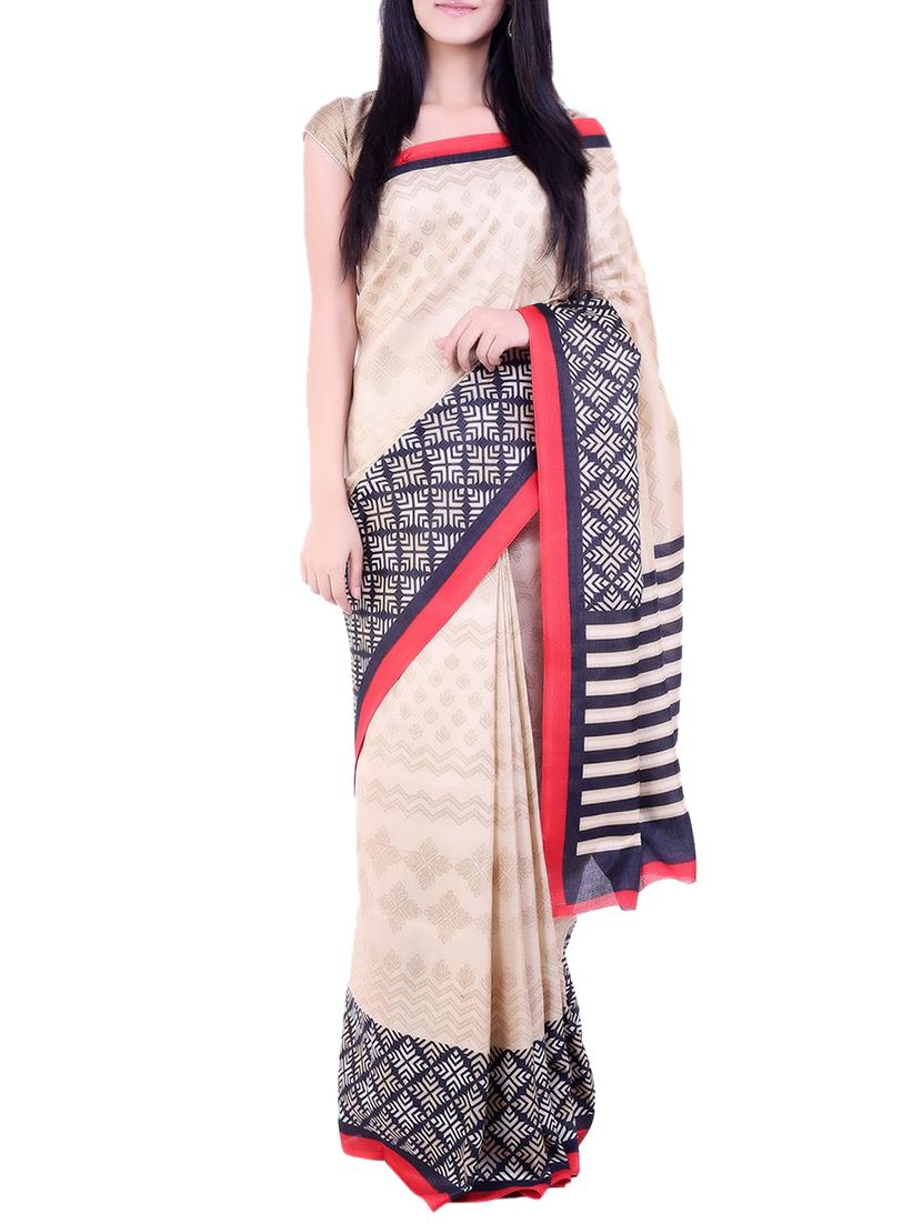 beige printed silk saree - 9613972 - Zoom Image - 1