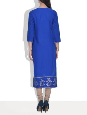 blue embroidered rayon kurta - 9613988 - Standard Image - 3