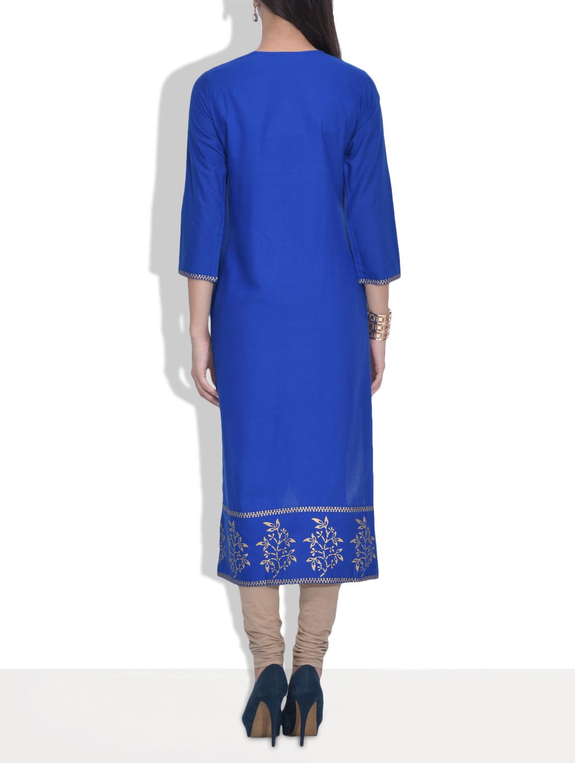 blue embroidered rayon kurta - 9613988 - Zoom Image - 3