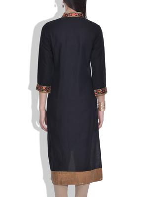 black embroidered rayon kurta - 9613989 - Standard Image - 3