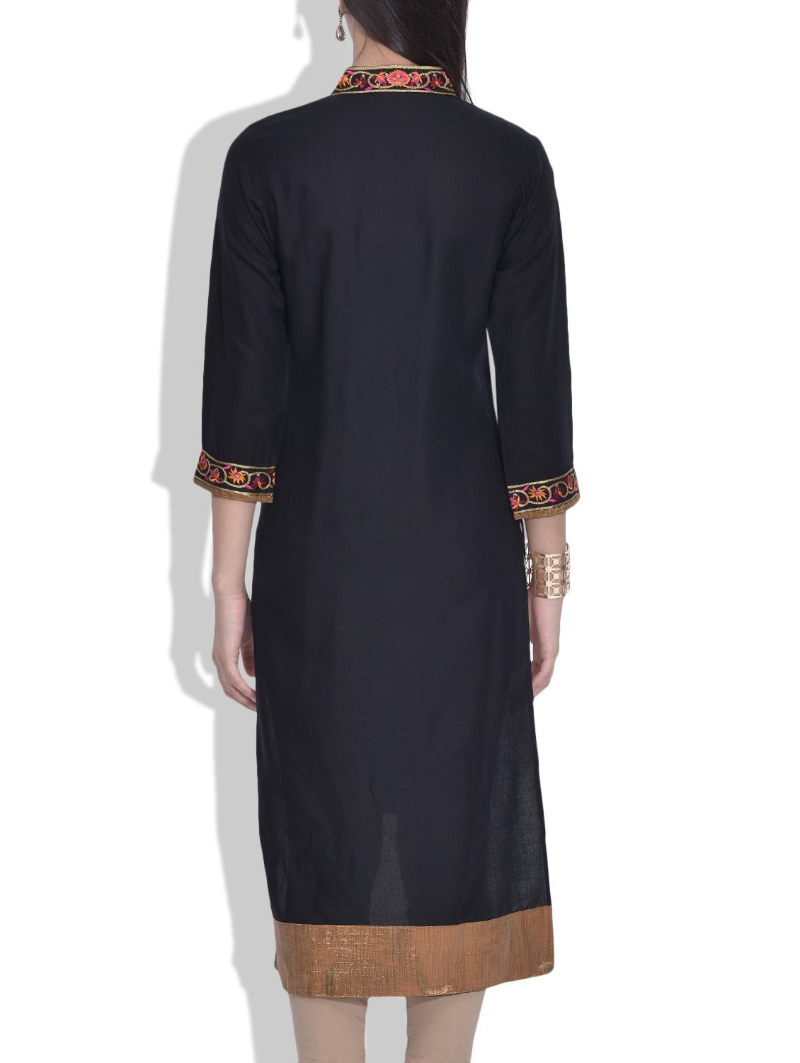 black embroidered rayon kurta - 9613989 - Zoom Image - 3