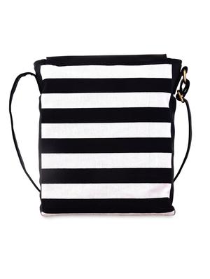monochrome striped canvas and leatherette sling bag - 9614986 - Standard Image - 2
