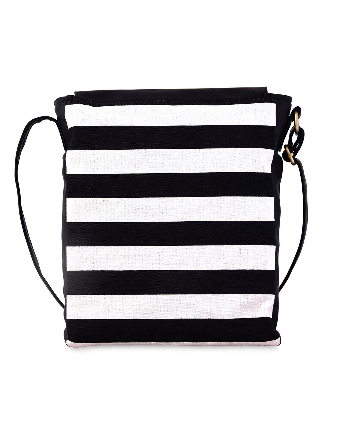 monochrome striped canvas and leatherette sling bag - 9614986 - Zoom Image - 2