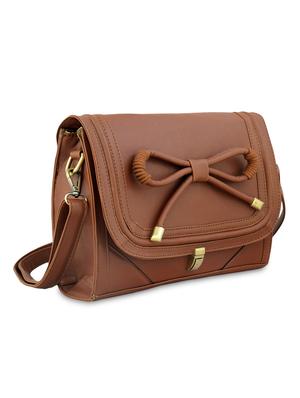 brown bow embellished leatherette sling bag - 9614993 - Standard Image - 5
