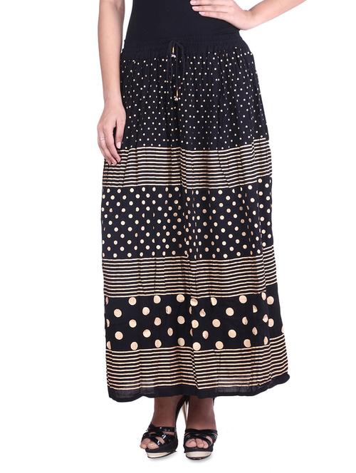 black polka dotted n striped rayon long skirt - 9617176 - Standard Image - 1