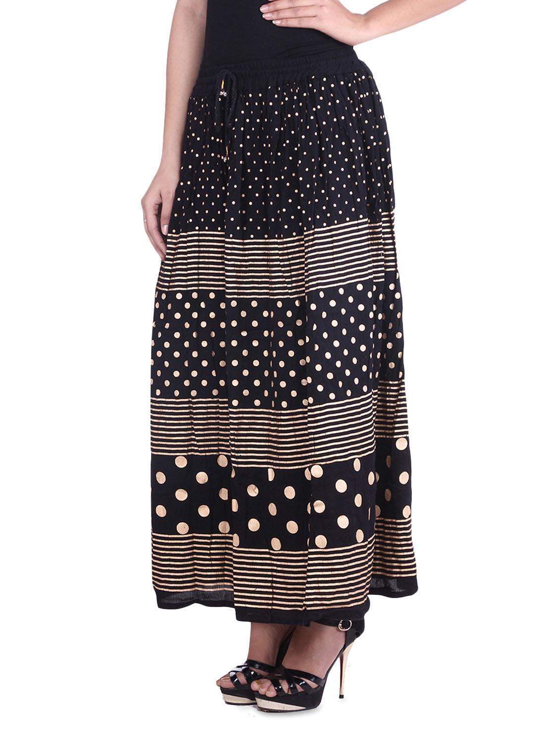 black polka dotted n striped rayon long skirt - 9617176 - Zoom Image - 2