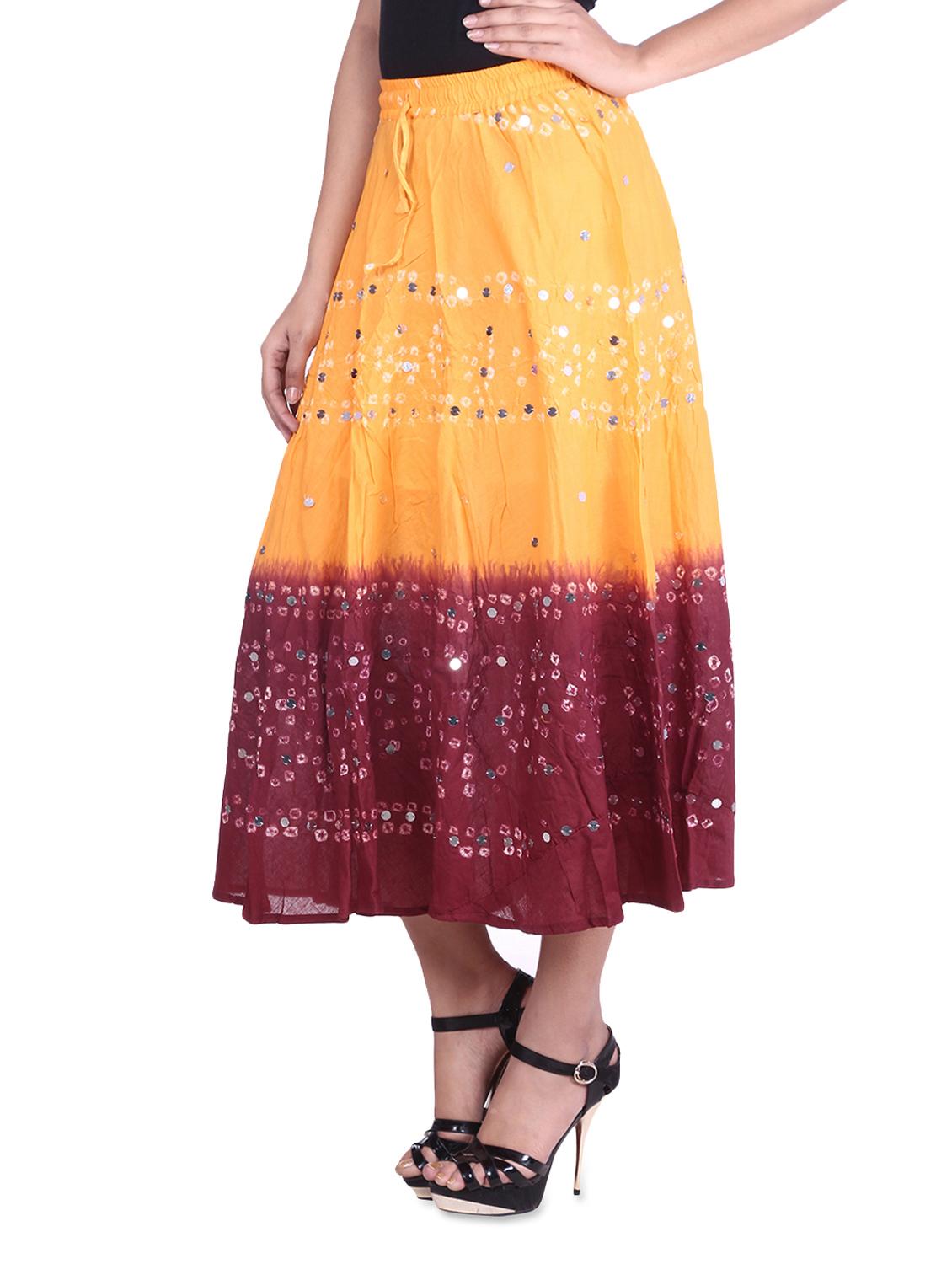 yellow n maroon sequined tie n dye cotton skirt - 9617178 - Zoom Image - 2