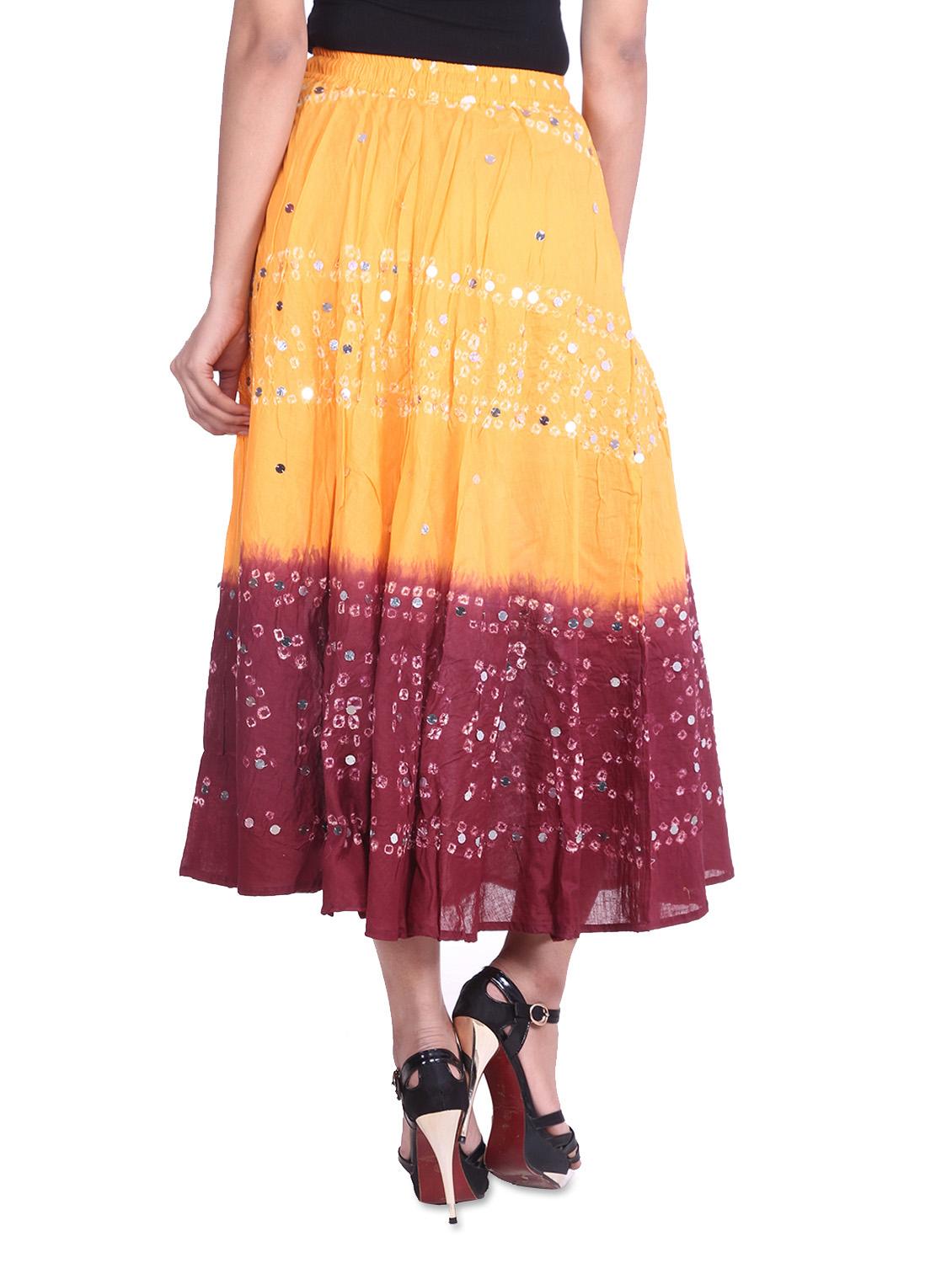 yellow n maroon sequined tie n dye cotton skirt - 9617178 - Zoom Image - 3