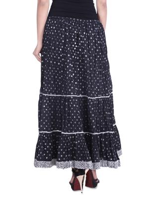 black cotton printed n sequined gathered skirt - 9617188 - Standard Image - 3