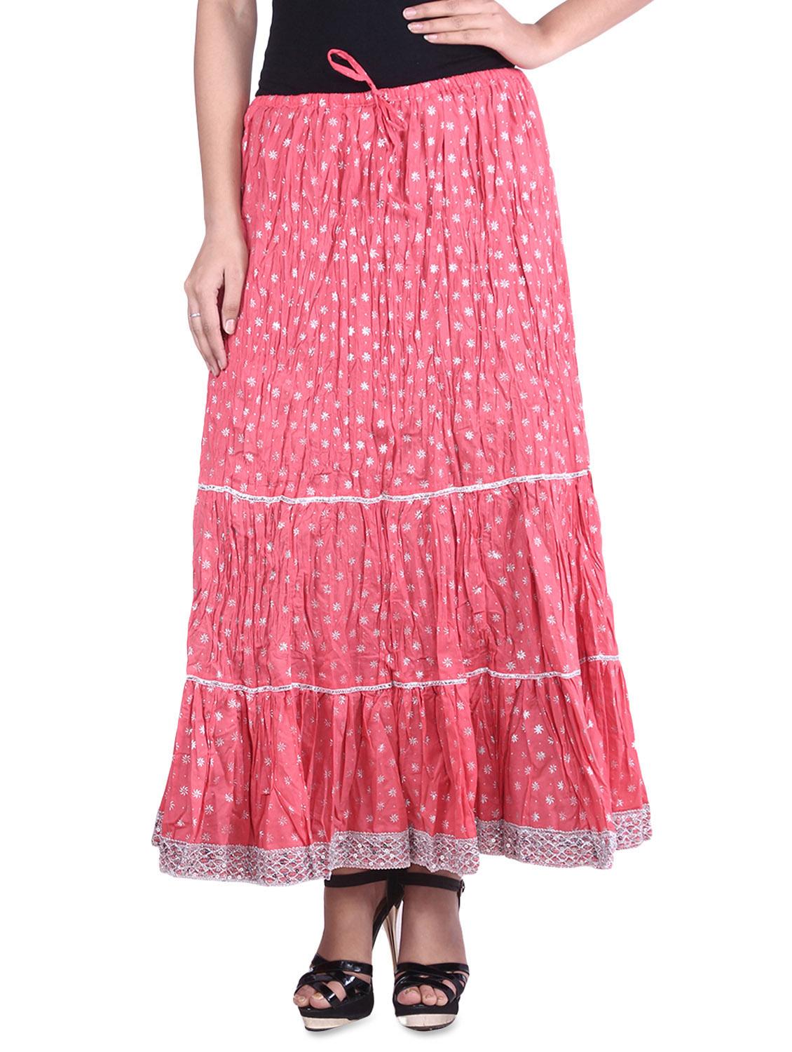 peach cotton printed n sequined gathered skirt - 9617190 - Zoom Image - 1