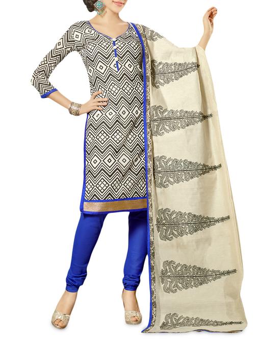 white chanderi embroidered brocade unstitched suit set - 9618483 - Standard Image - 1