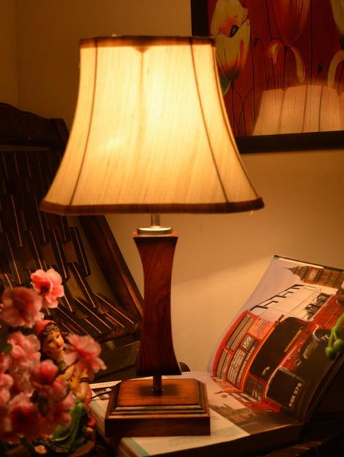 brown and cream wooden table lamp - 9618594 - Standard Image - 1
