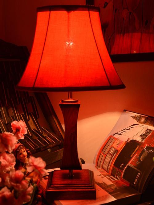 brown and red wooden table lamp - 9618595 - Standard Image - 1