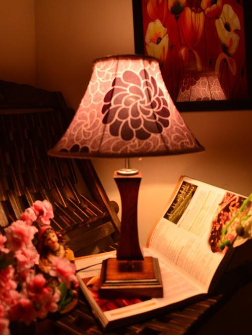 multicolored wooden table lamp with printed shade - 9618598 - Standard Image - 1