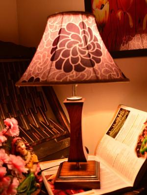 multicolored wooden table lamp with printed shade - 9618598 - Standard Image - 3
