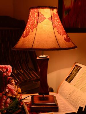 multicolored wooden table lamp with printed shade - 9618599 - Standard Image - 3