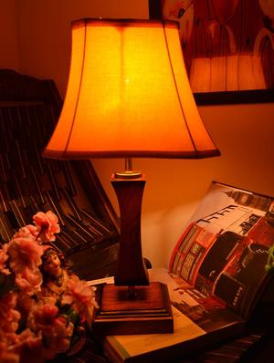 brown and mustard wooden table lamp - 9618603 - Standard Image - 4