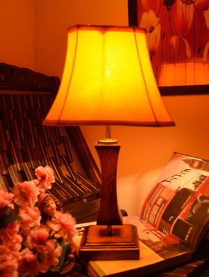 brown and mustard wooden table lamp - 9618603 - Standard Image - 5