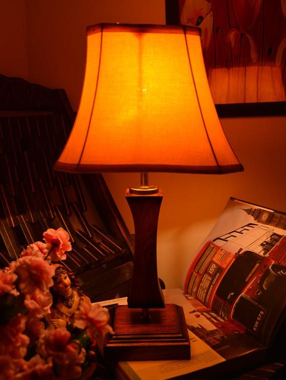 brown and mustard wooden table lamp - 9618603 - Zoom Image - 6