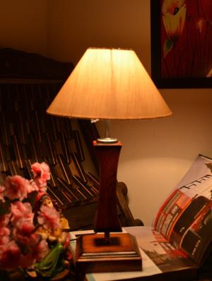 brown and beige wooden table lamp - 9618605 - Standard Image - 3