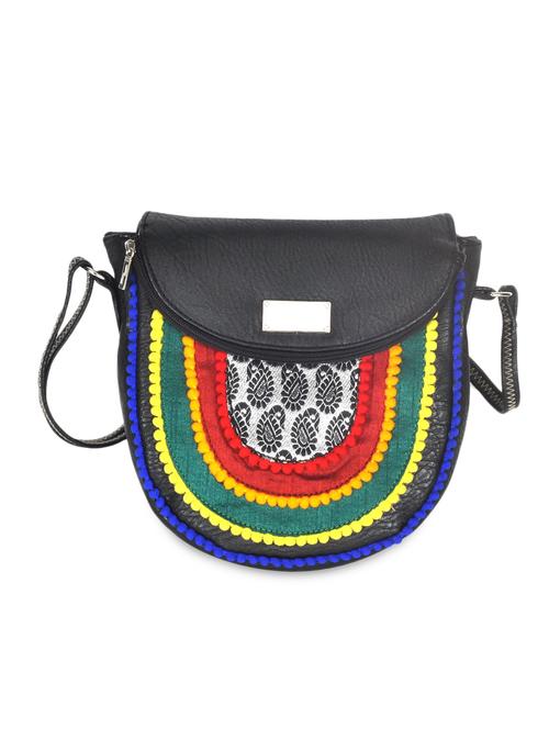 black leatherette patchwork sling bag - 9622073 - Standard Image - 1