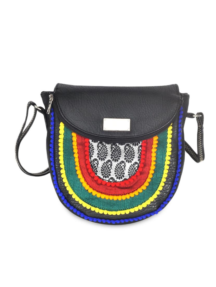 black leatherette patchwork sling bag - 9622073 - Zoom Image - 1