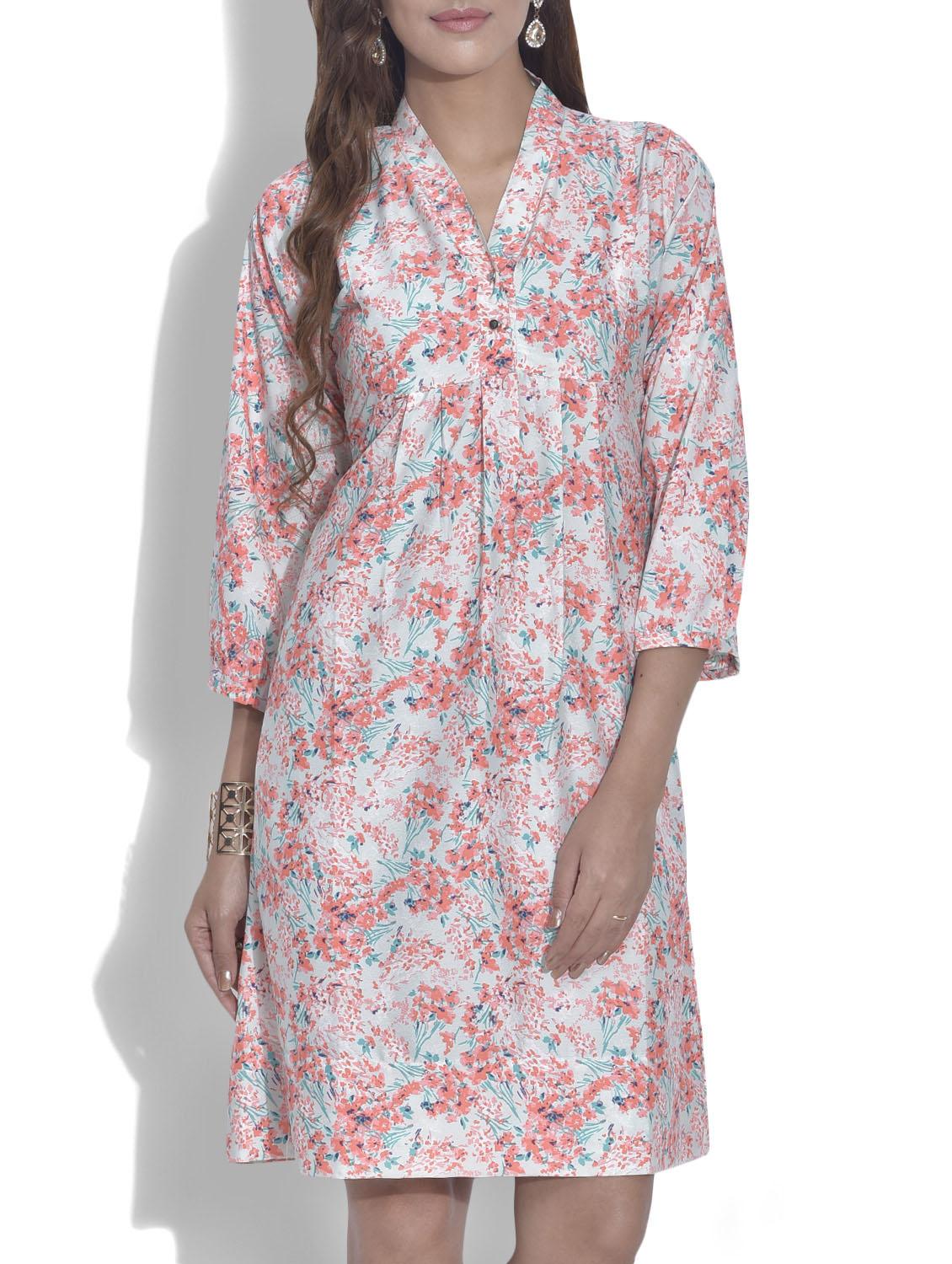 multicoloured printed polycrepe tunic - 9622118 - Zoom Image - 1