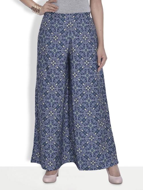 blue printed polycrepe palazzos - 9622131 - Standard Image - 1