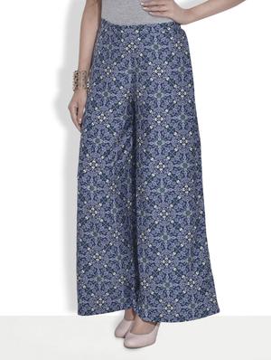 blue printed polycrepe palazzos - 9622131 - Standard Image - 2