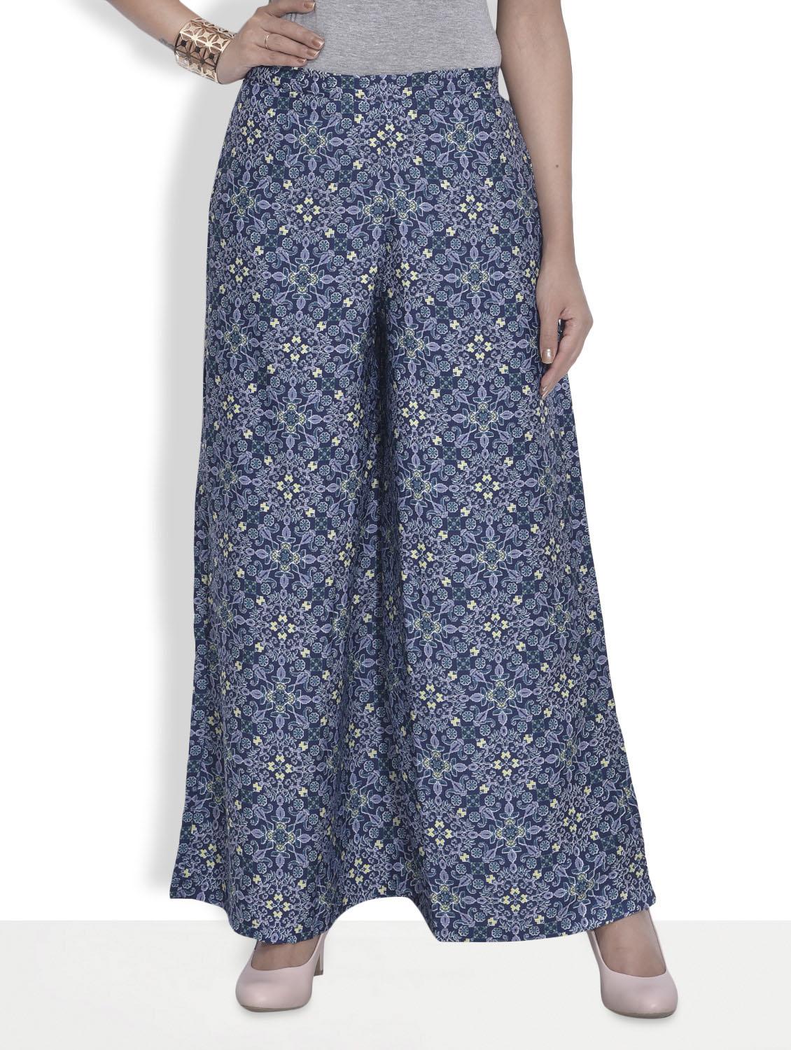 blue printed polycrepe palazzos - 9622131 - Zoom Image - 1