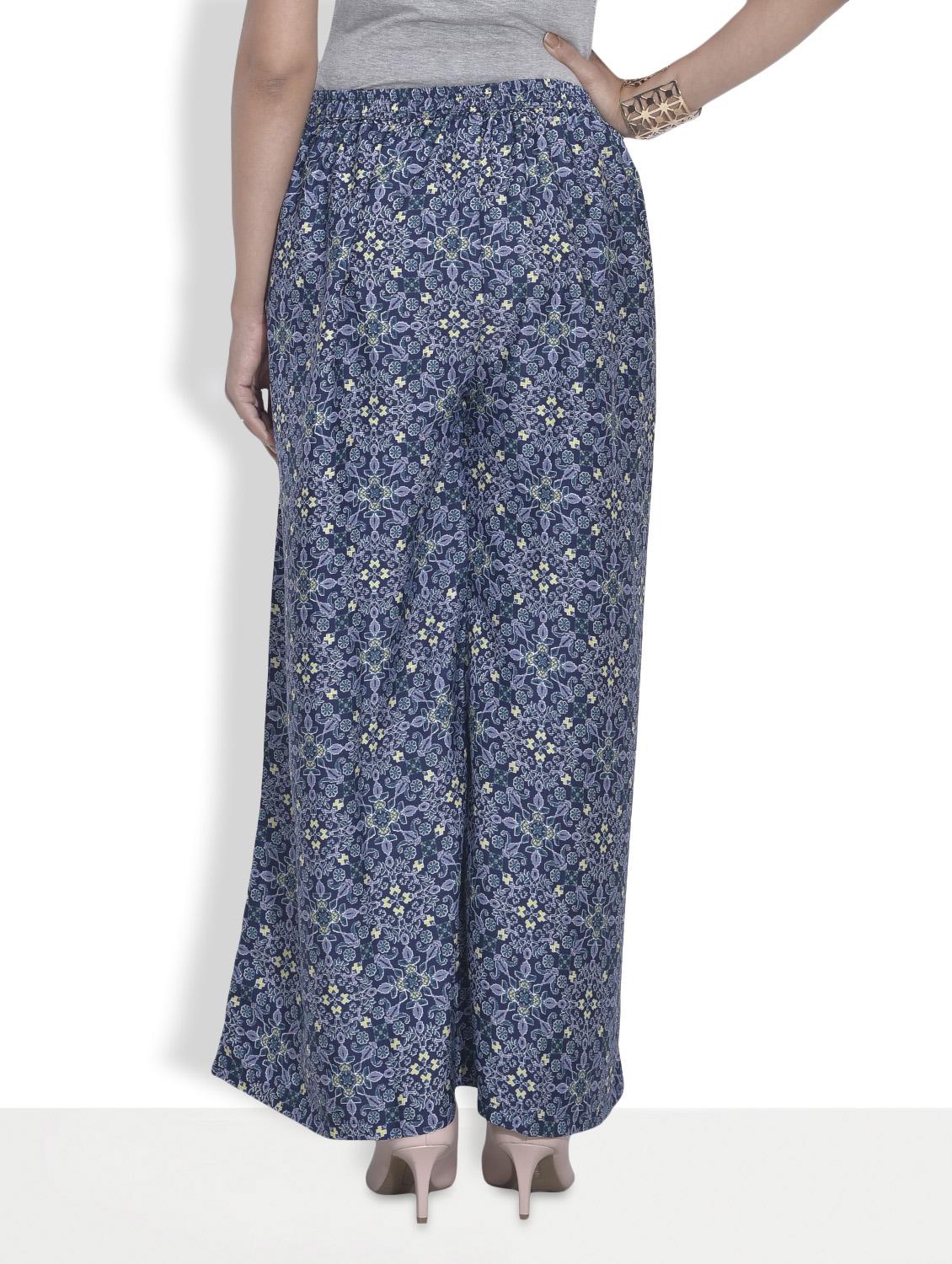 blue printed polycrepe palazzos - 9622131 - Zoom Image - 3
