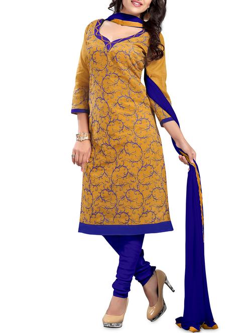 beige cotton embroidered unstitched suit - 9628789 - Standard Image - 1