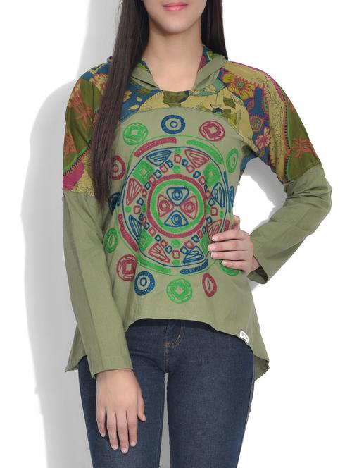 green cotton embroidered top - 9632331 - Very Small Image - 1
