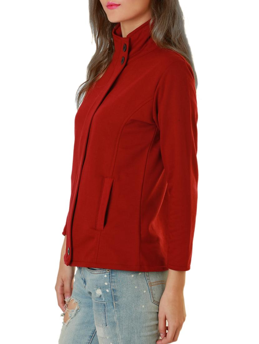 red cotton fleece plain long sleeved jacket - 9632420 - Zoom Image - 2