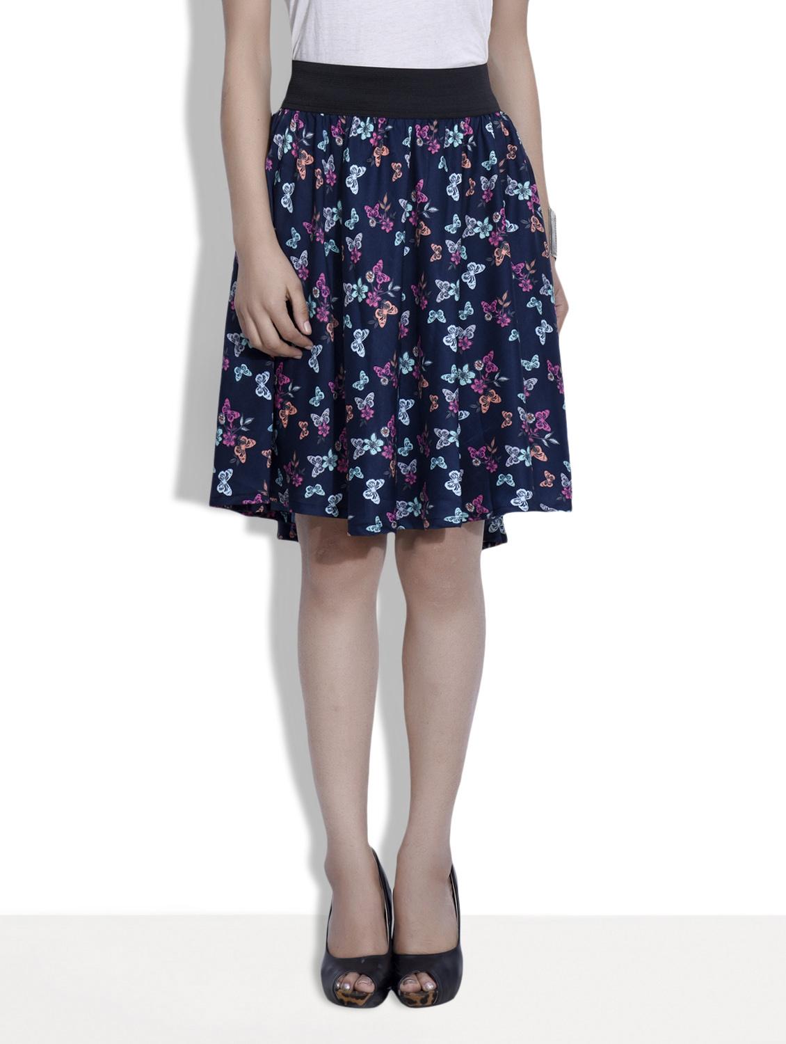 navy blue printed polycrepe skirt