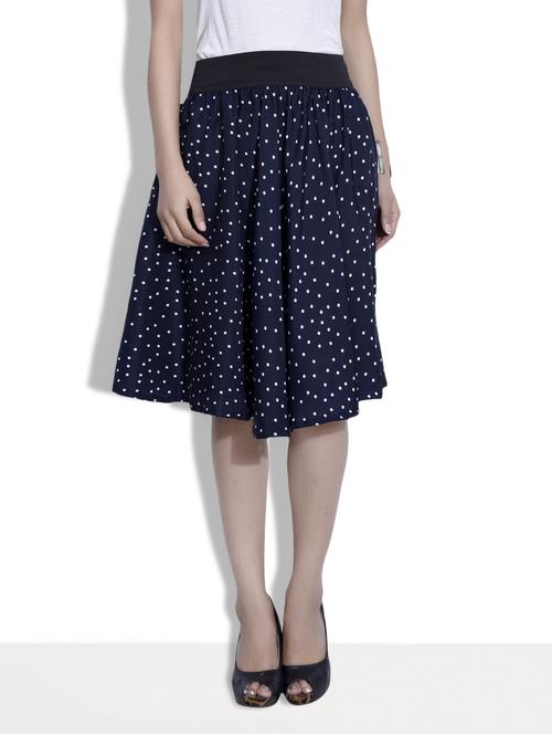 navy blue printed polycrepe skirt - 9633915 - Very Small Image - 1