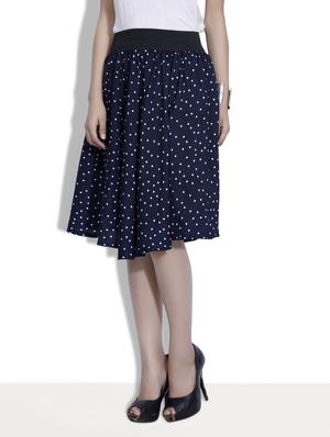 navy blue printed polycrepe skirt - 9633915 - Standard Image - 2