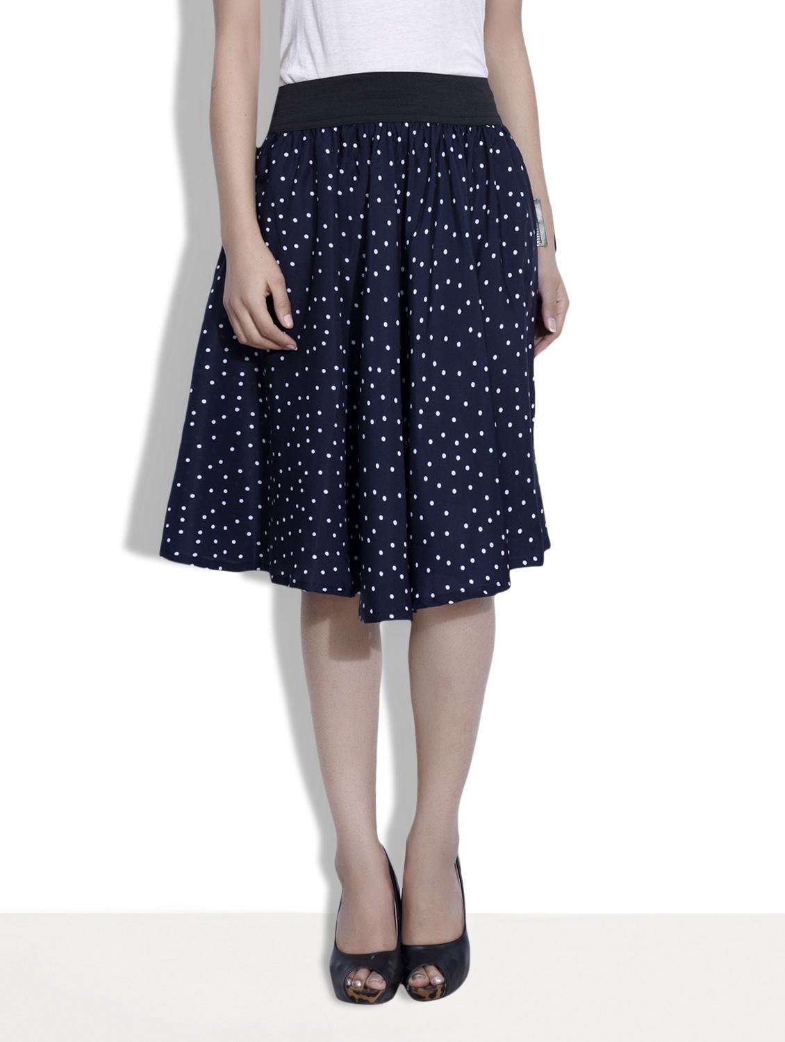 navy blue printed polycrepe skirt - 9633915 - Zoom Image - 1