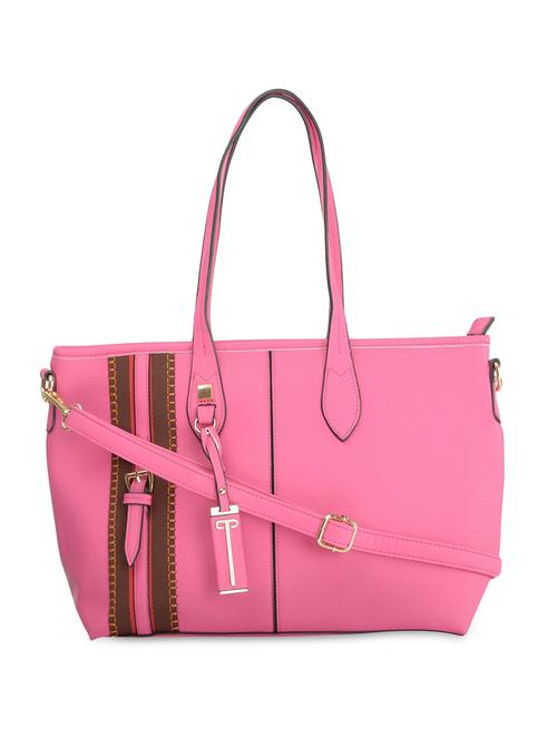 pink leatherette striped handbag - 9634099 - Standard Image - 1