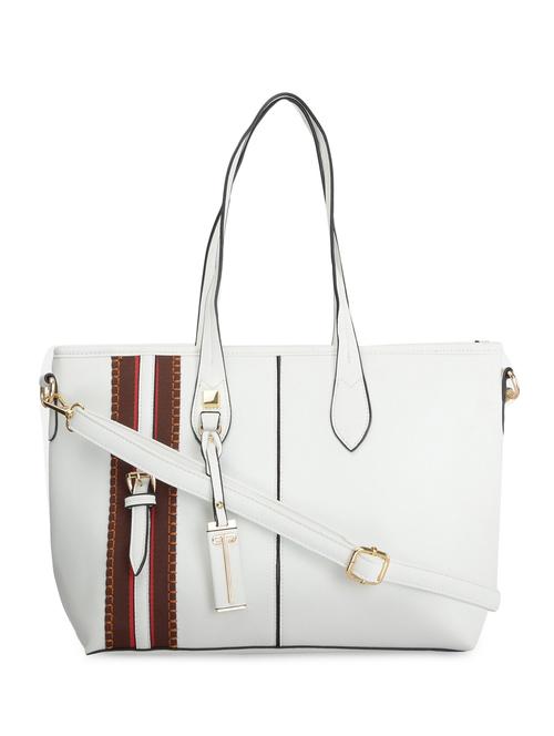 white leatherette striped handbag - 9634101 - Standard Image - 1