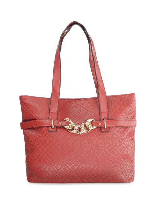 red leatherette studded handbag - 9634150 - Standard Image - 1