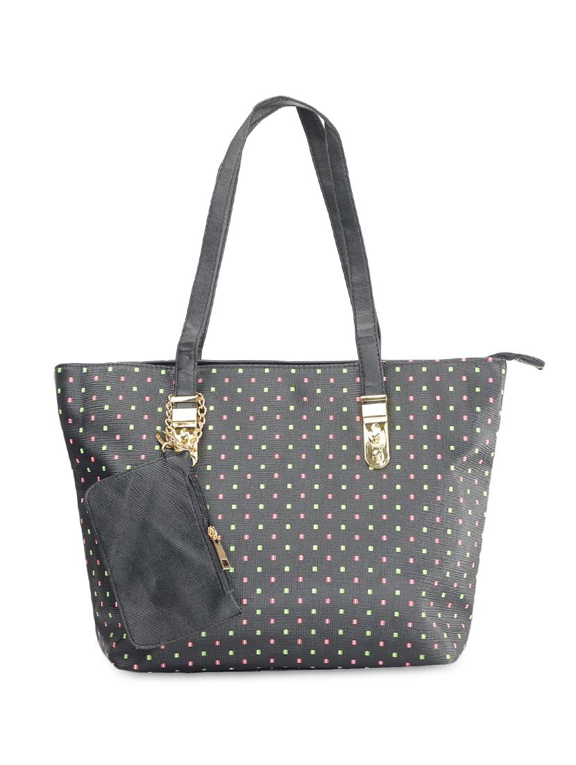 black leatherette polka dotted handbag - 9634153 - Zoom Image - 1