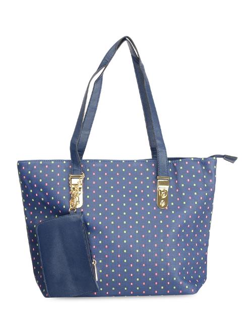 Blue Leatherette Polka Dotted Handbag - 9634154 - Very Small Image - 1