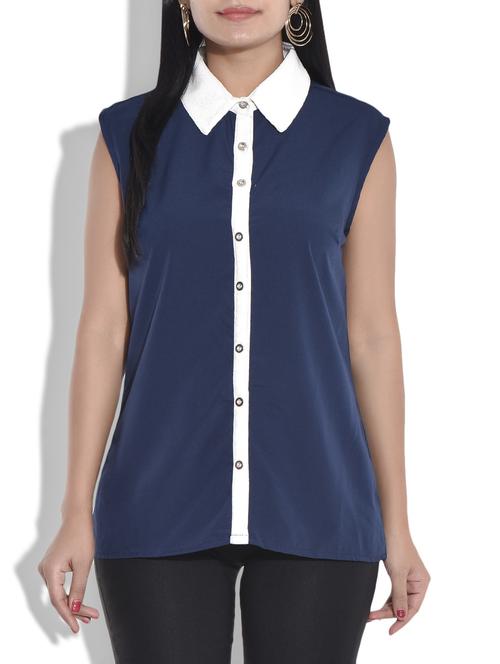 blue poly crepe sleeveless top - 9634617 - Standard Image - 1