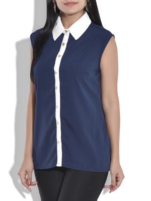 blue poly crepe sleeveless top - 9634617 - Standard Image - 2